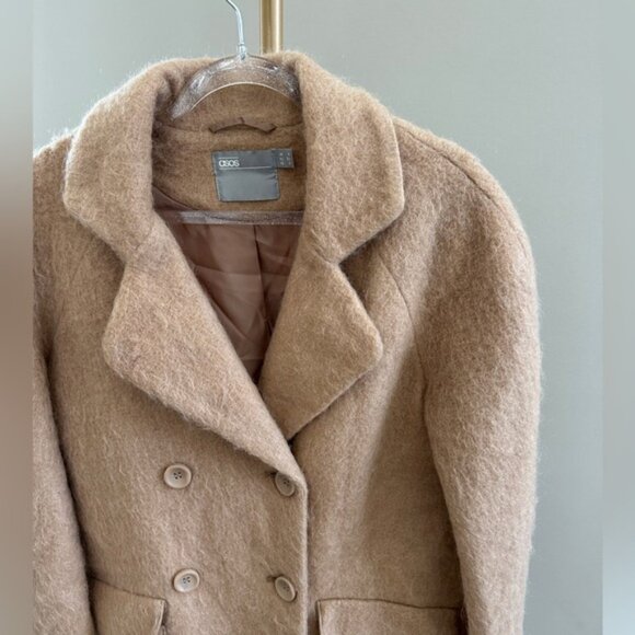 ASOS Wool Mohair Blend Camel Long Peacoat – Size 0 (Oversized Fit) - Picture 3 of 7